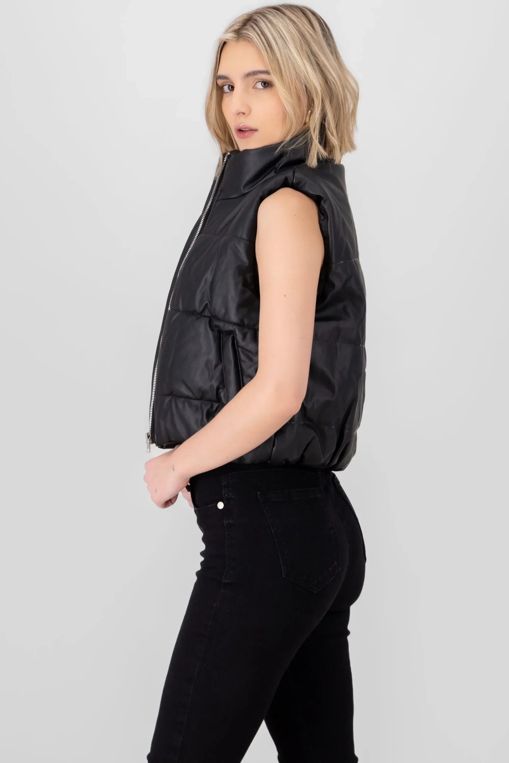 Shasa Faux Leather Cropped Vest