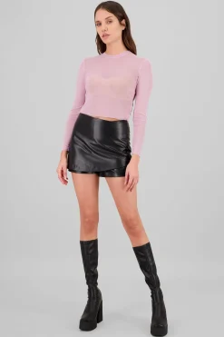 Shasa Faux Leather Crossover Skort