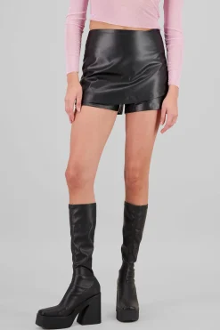 Shasa Faux Leather Crossover Skort
