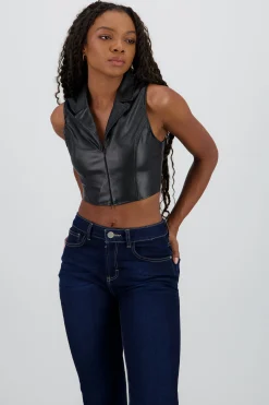 Shasa Faux Leather Halter Top