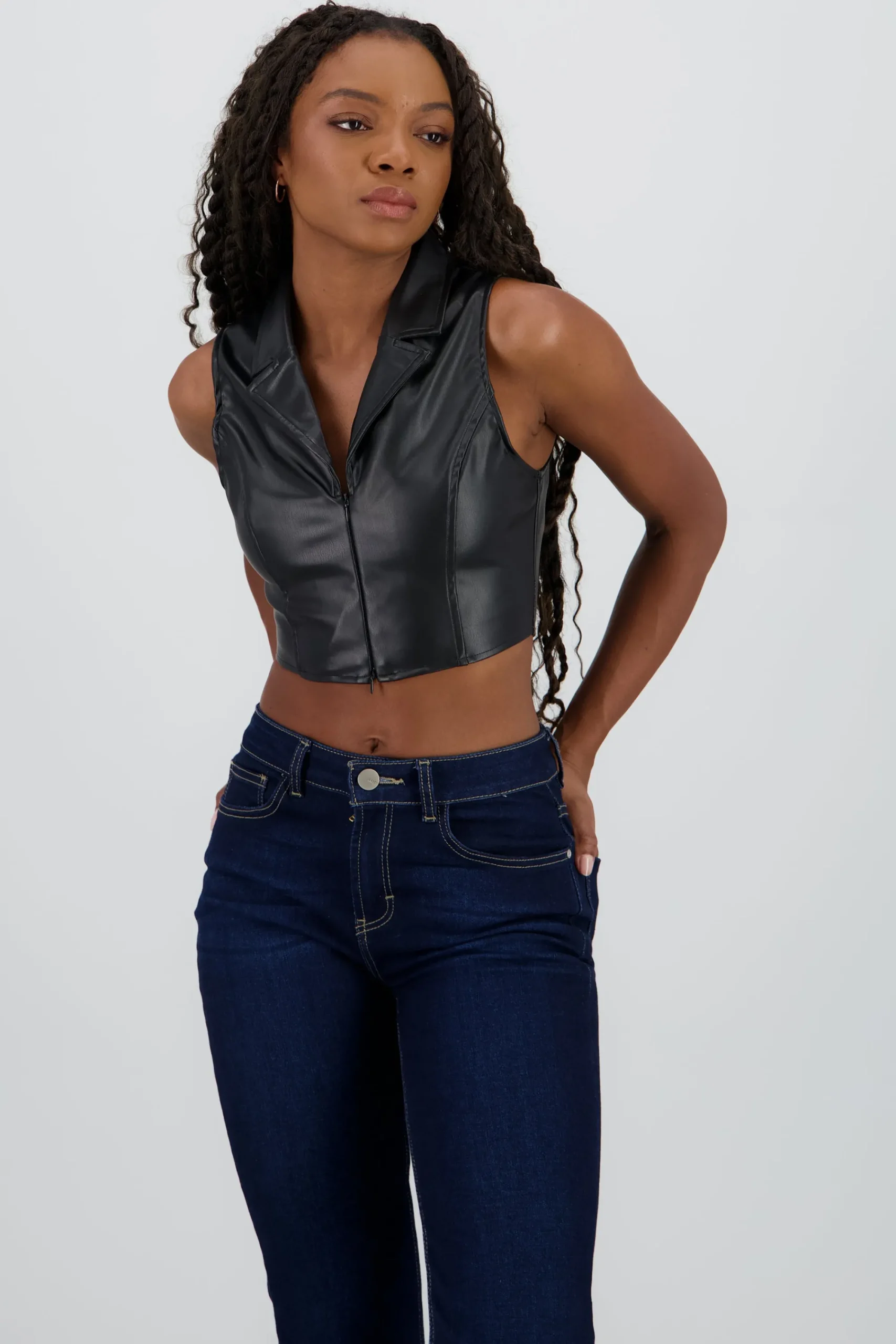Shasa Faux Leather Halter Top