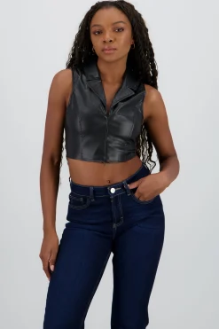 Shasa Faux Leather Halter Top