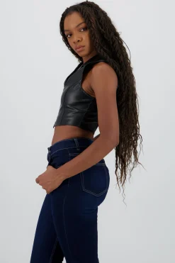 Shasa Faux Leather Halter Top