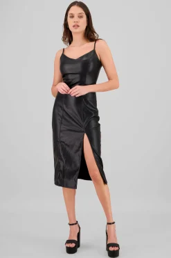 Shasa Faux Leather Midi Dress