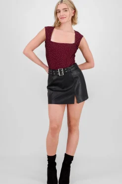 Shasa Faux Leather Mini Skirt with Belt