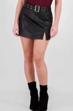 Shasa Faux Leather Mini Skirt with Belt