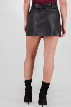 Shasa Faux Leather Mini Skirt with Belt