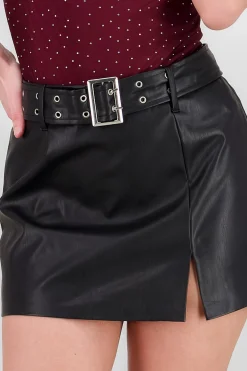 Shasa Faux Leather Mini Skirt with Belt