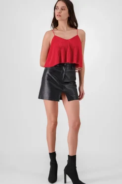 Shasa Faux Leather Mini Skirt with Slit Detail