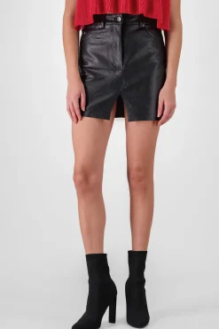 Shasa Faux Leather Mini Skirt with Slit Detail