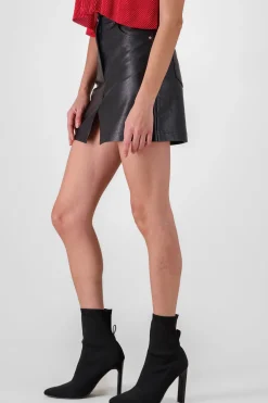 Shasa Faux Leather Mini Skirt with Slit Detail