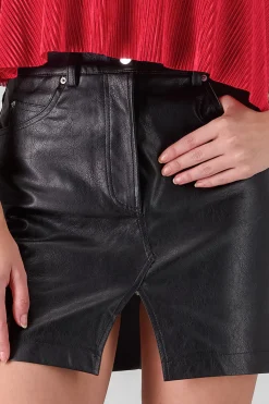 Shasa Faux Leather Mini Skirt with Slit Detail
