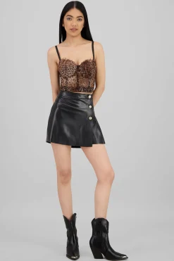 Shasa Faux Leather Mini Skirt with Buttons