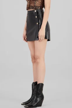 Shasa Faux Leather Mini Skirt with Buttons