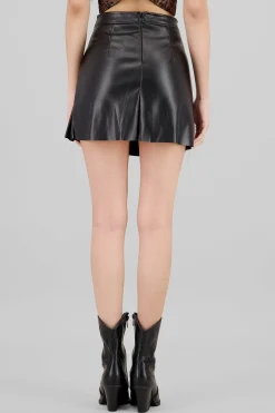 Shasa Faux Leather Mini Skirt with Buttons