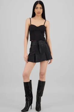 Shasa Faux Leather Pleated Skirt