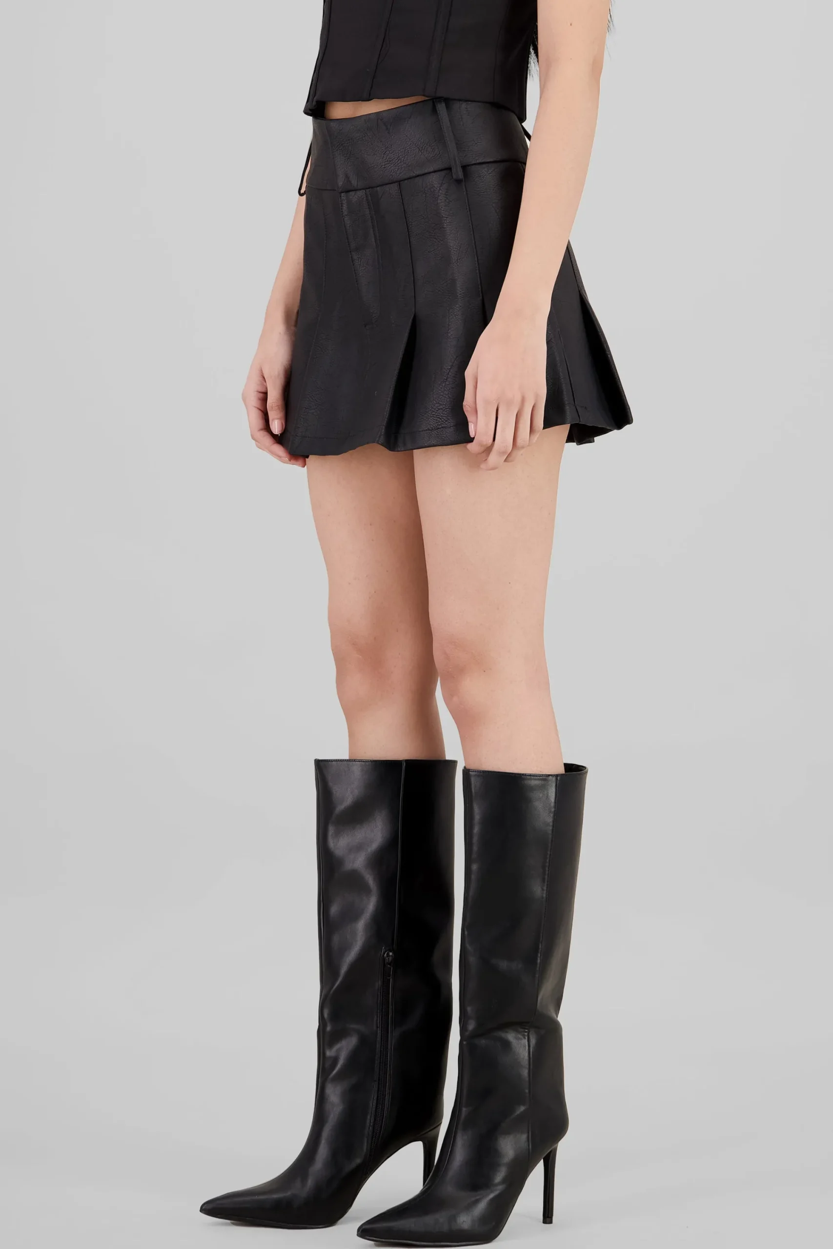 Shasa Faux Leather Pleated Skirt