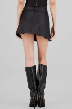 Shasa Faux Leather Pleated Skirt