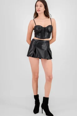 Shasa Faux Leather Pleated Skort