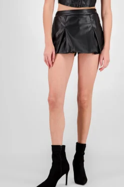 Shasa Faux Leather Pleated Skort