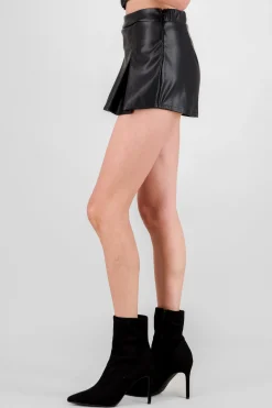 Shasa Faux Leather Pleated Skort