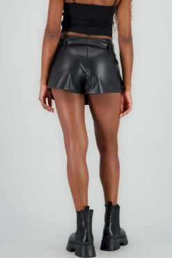 Shasa Faux Leather Pleated Skort with Belt