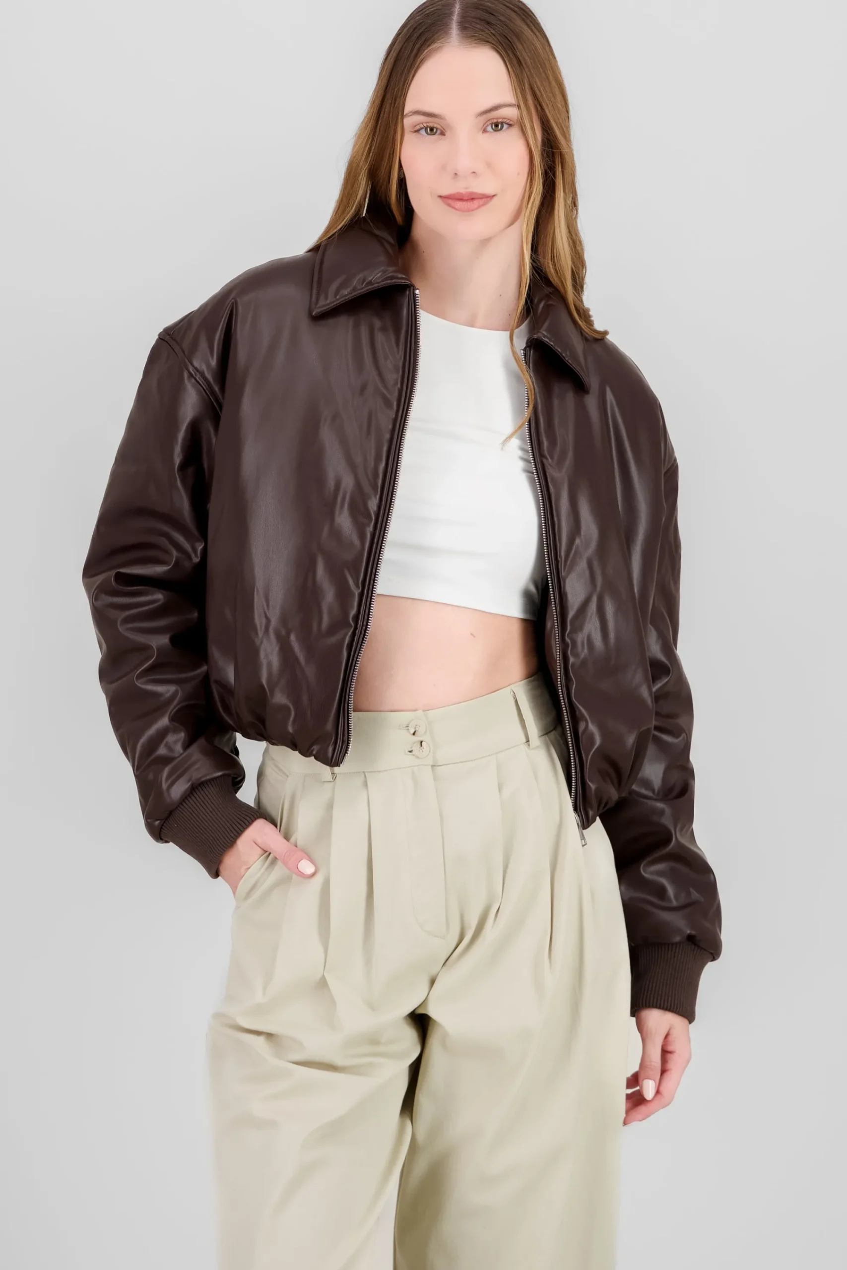 Shasa Faux Leather Puffer Jacket
