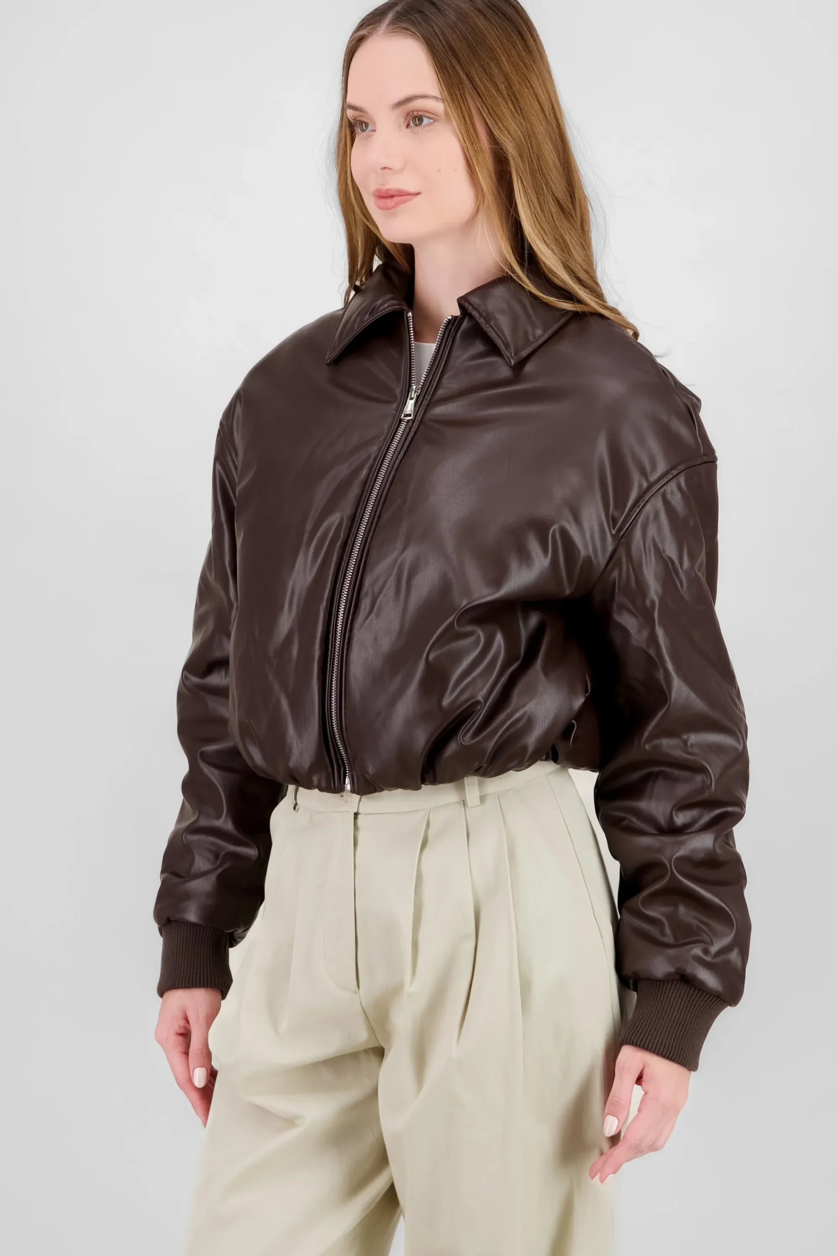 Shasa Faux Leather Puffer Jacket