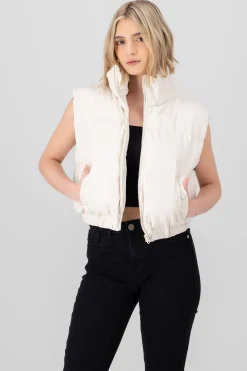 Shasa Faux Leather Puffer Vest