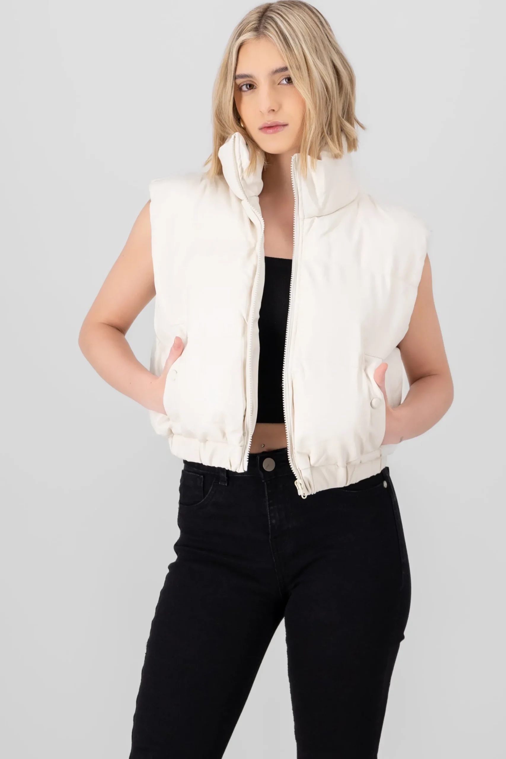 Shasa Faux Leather Puffer Vest
