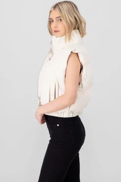 Shasa Faux Leather Puffer Vest