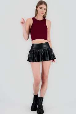 Shasa Faux Leather Ruffle Skirt