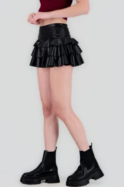 Shasa Faux Leather Ruffle Skirt