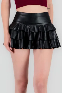 Shasa Faux Leather Ruffle Skirt