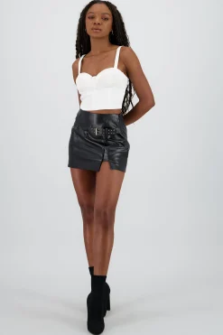 Shasa Faux Leather Skirt with Belt Detail