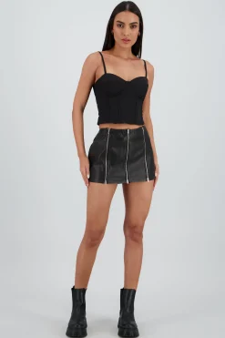Shasa Faux Leather Skirt with Zip Detail