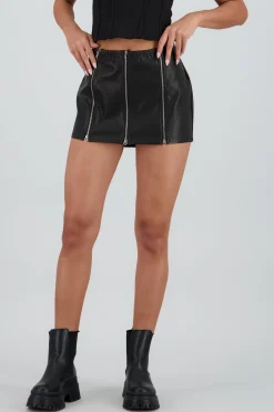 Shasa Faux Leather Skirt with Zip Detail