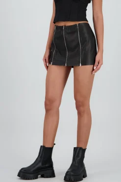 Shasa Faux Leather Skirt with Zip Detail
