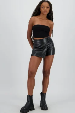 Shasa Faux Leather Skort with Buttom