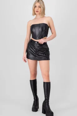 Shasa Faux Leather Solid Skort
