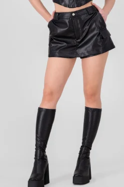 Shasa Faux Leather Solid Skort