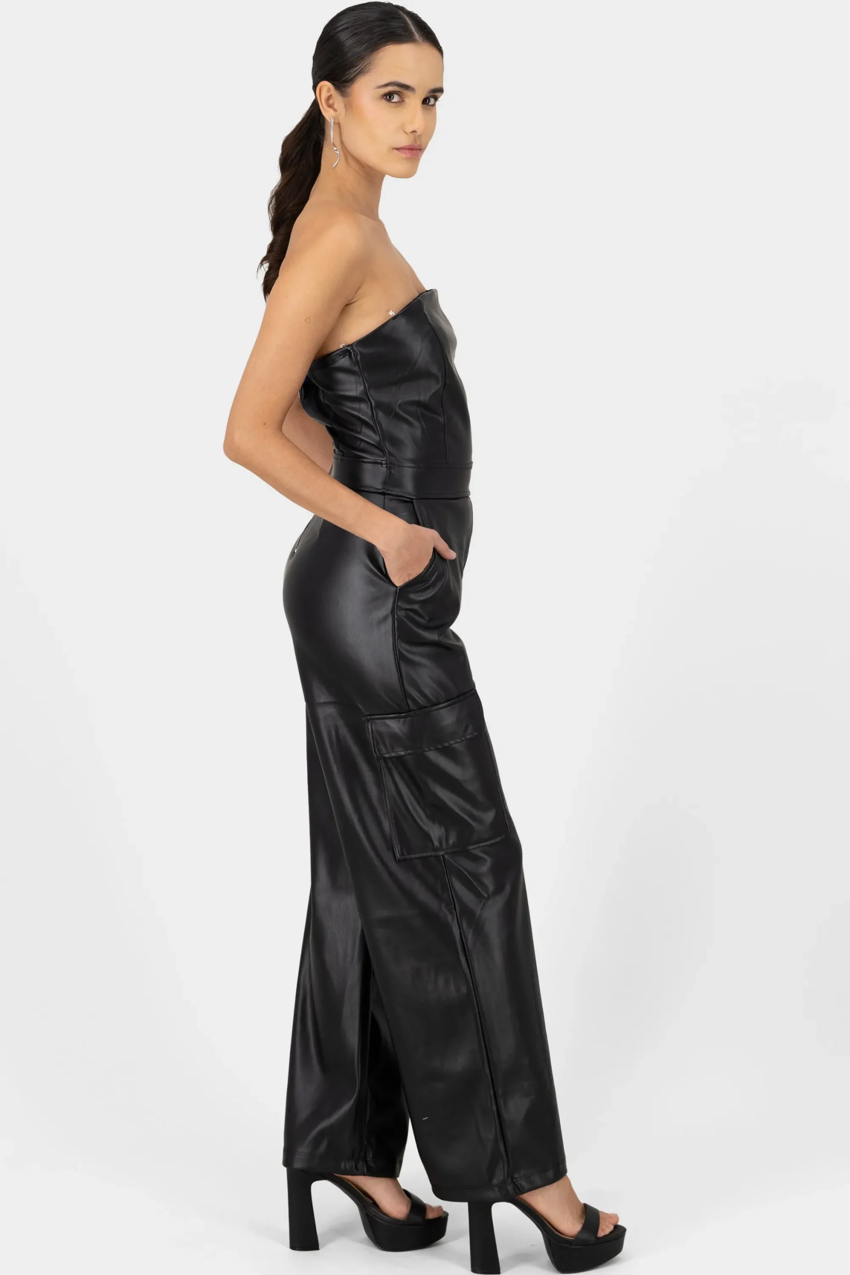 Shasa Faux Leather Tub Top Jumpsuit