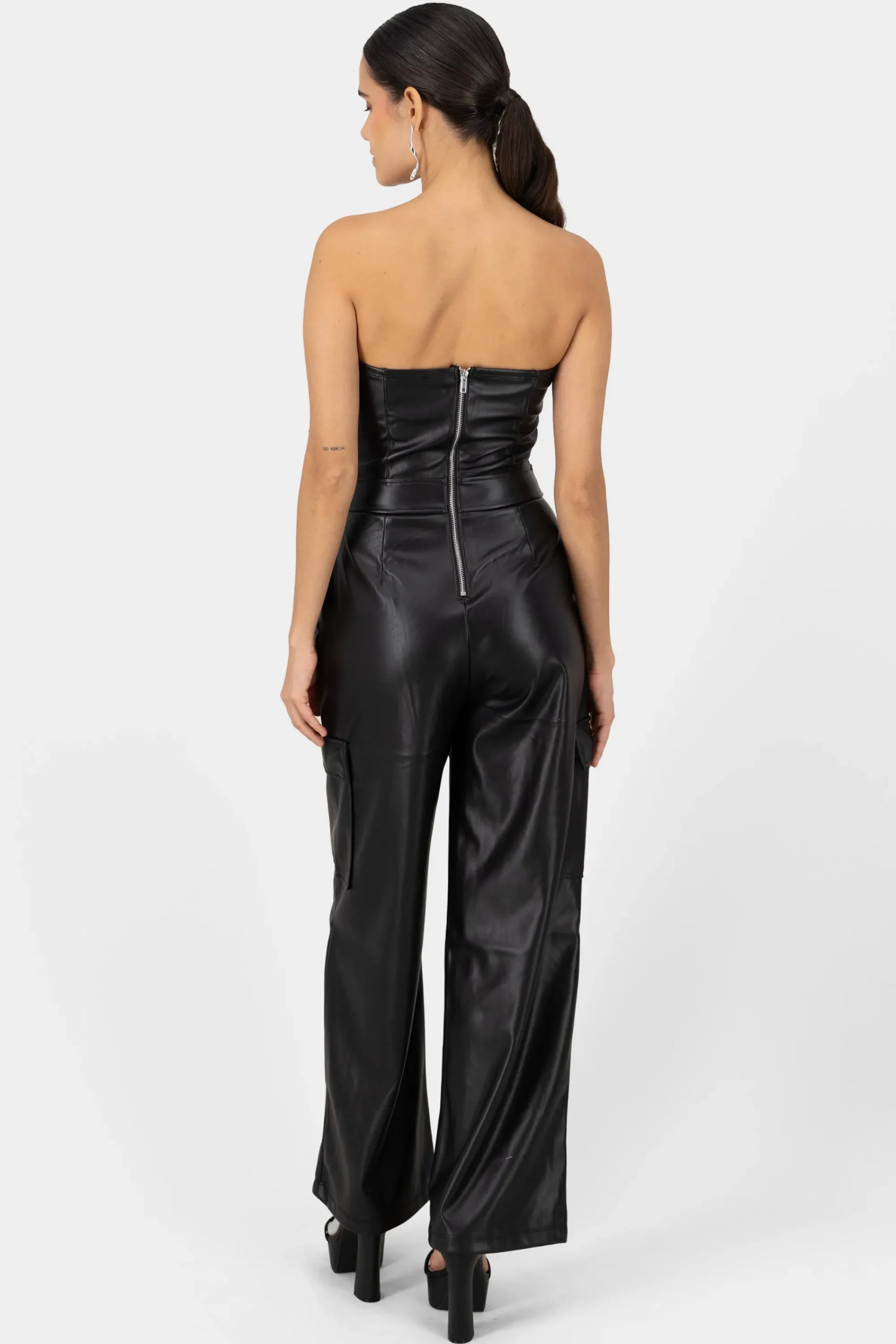 Shasa Faux Leather Tub Top Jumpsuit