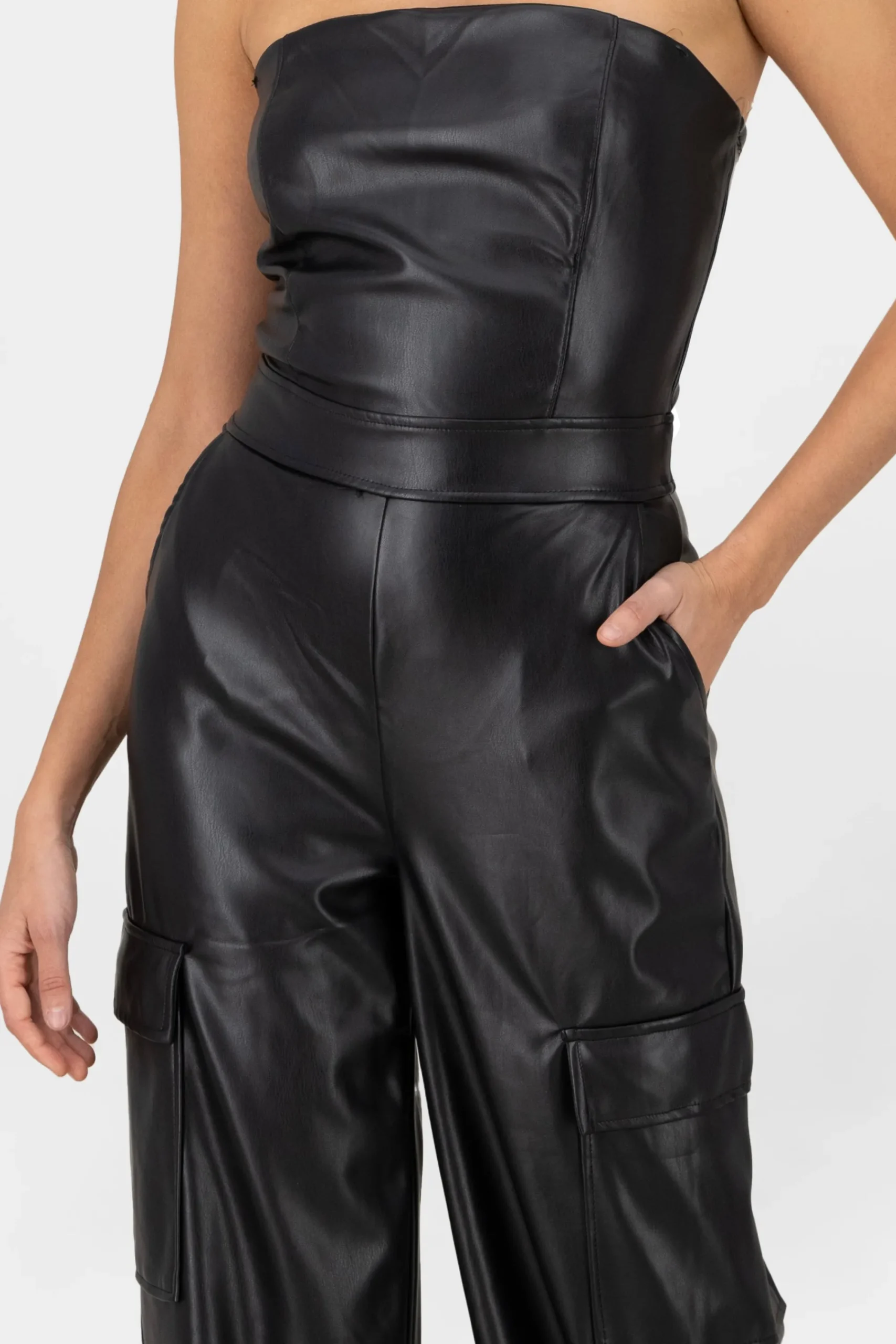 Shasa Faux Leather Tub Top Jumpsuit