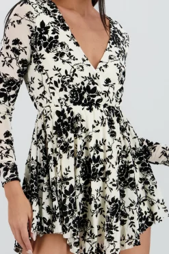 Shasa Flock mesh longsleeved dress