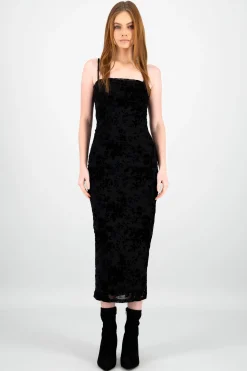 Shasa Flocked Mesh Midi Dress