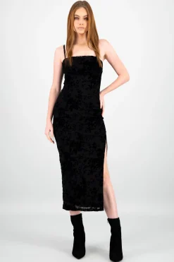 Shasa Flocked Mesh Midi Dress