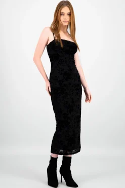 Shasa Flocked Mesh Midi Dress
