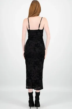 Shasa Flocked Mesh Midi Dress