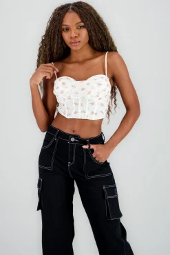 Shasa Floral Cowl Neck Cup Top